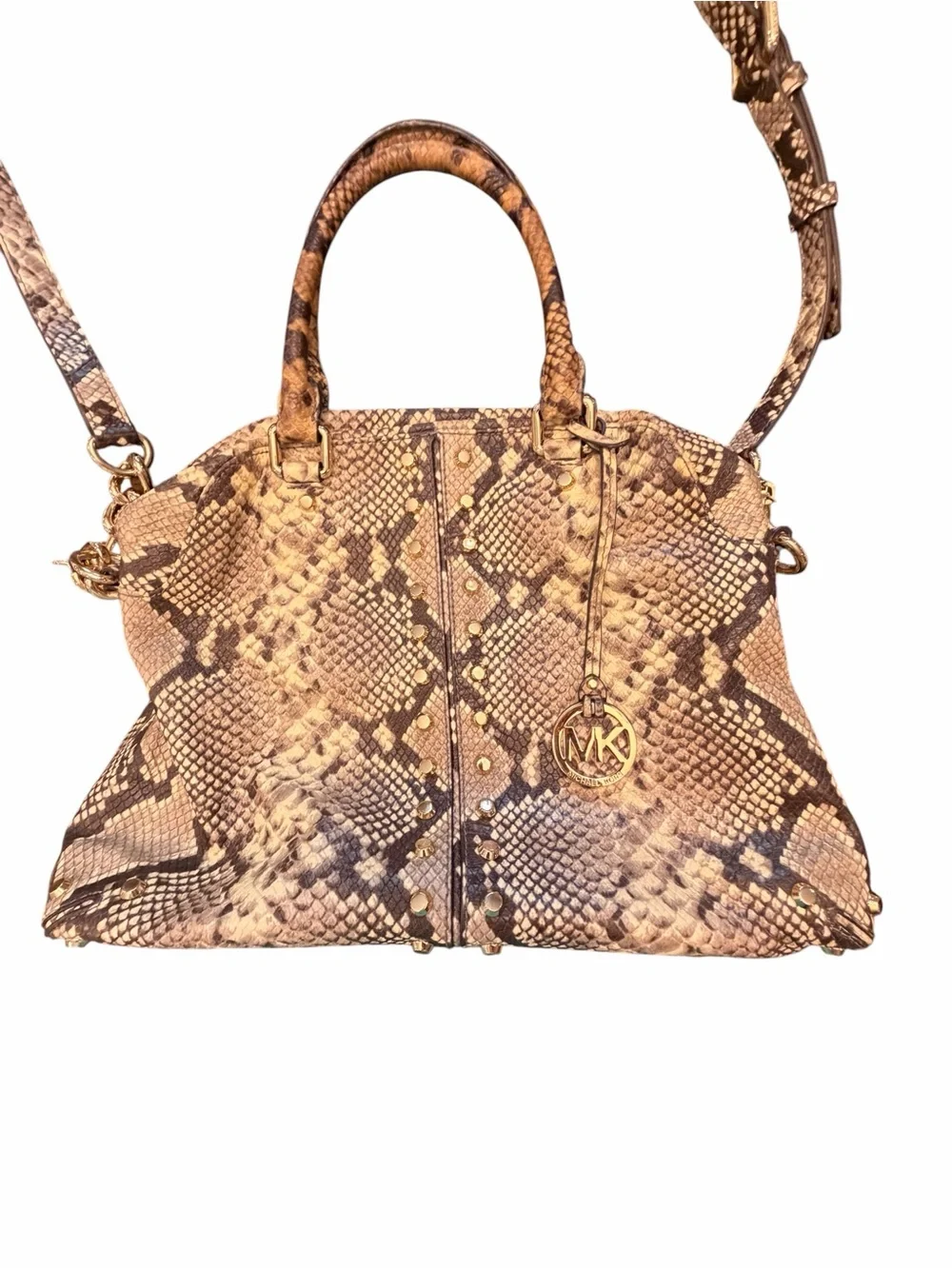 Michael Kors Uptown Astor Python Snake Embossed Leather Studs Satchel Crossbody